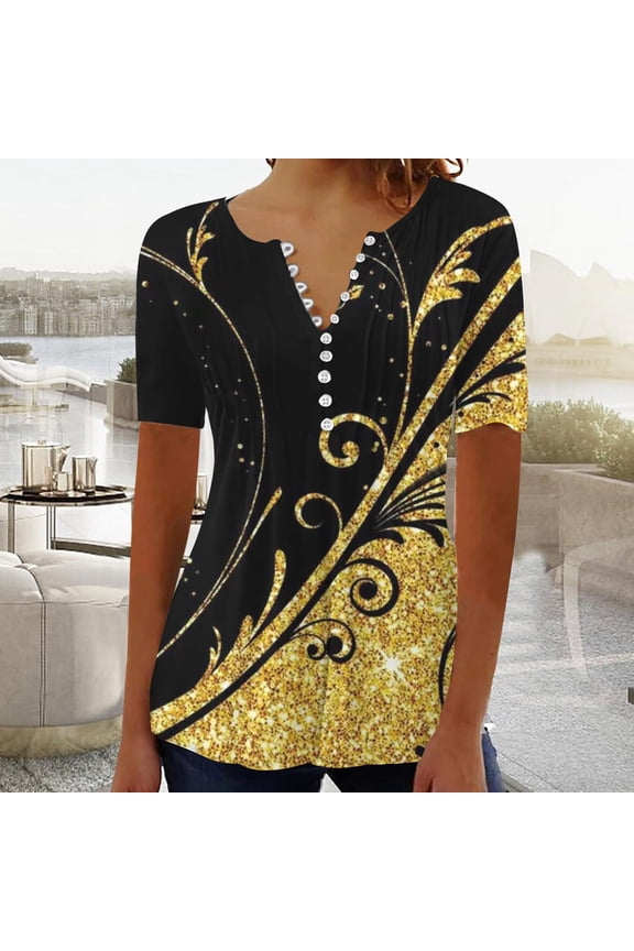 Summer Tops for Women Graphic Dressy Casual Blouses Formal Yellow V Neck Loose Fit Blouses Women