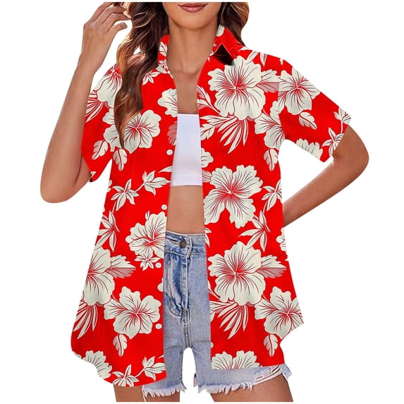 Blczomt Summer Tops for Women Trendy Hawaiian Button Down Shirts 2025 Beach Casual Blouses Women