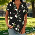 thumbnail image 1 of Blczomt Summer Women Shirts Trendy Black V Neck Blouse Short Sleeve Cute Graphic,XXL, 1 of 6