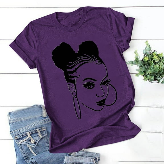 Blczomt Summer Womens Spring Tops Short Sleeve Graphic Tee Shirt Purple Casual Round Neck Womens Shirts