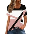 thumbnail image 1 of Blczomt Summer Womens Tops Casual Short Sleeve Crew Neck T Shirts Pink Trendy Color Block Ladies Tops, 1 of 4