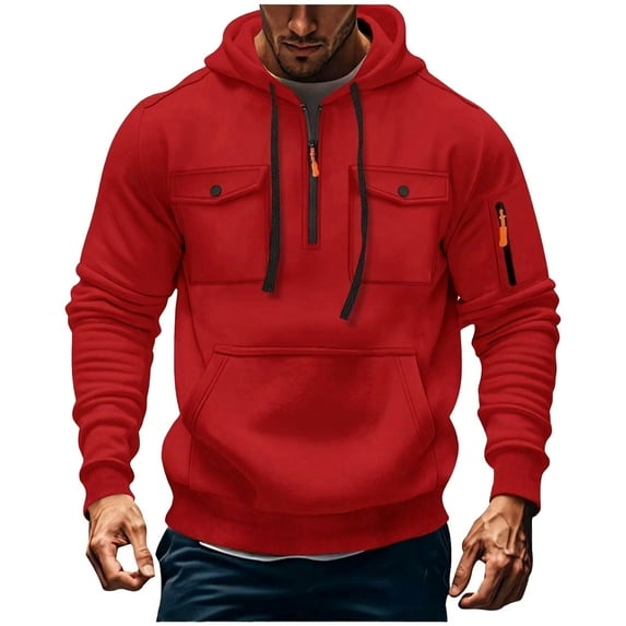 Blczomt Sweatshirt Men's Hoodies Pullover Hoodies Red Casual Pockets Long Sleeve Men's Clothing,XXL