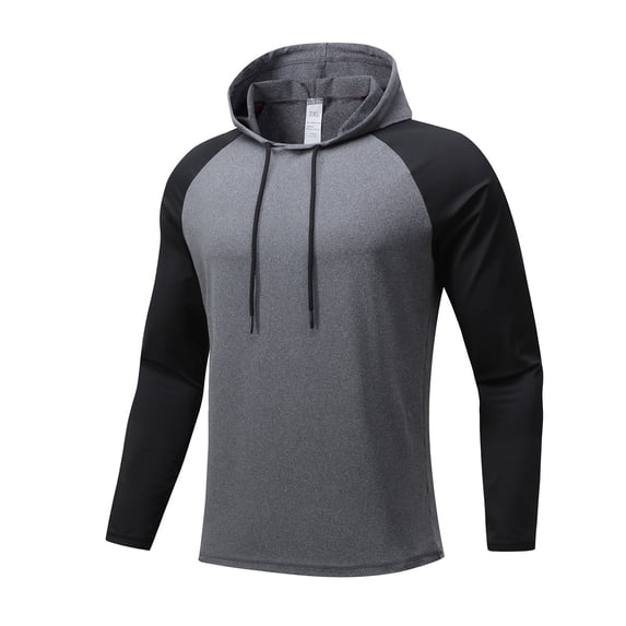 Blczomt Sweatshirts Men Casual Hooded Workout Pullover Color Block Long Sleeve Gray Men Clothing