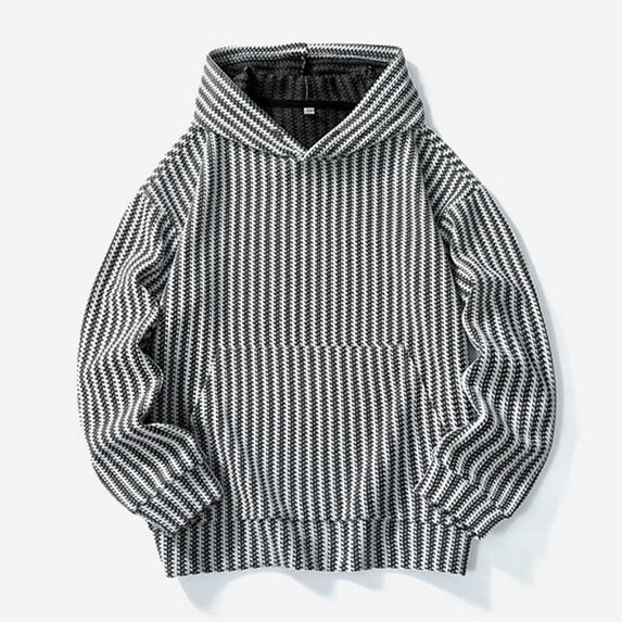 Blczomt Sweatshirts Men Striped Pullover Hoodies Casual Fall Winter White Clothing,L