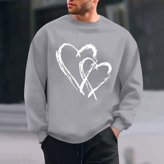 Blczomt Sweatshirts for Men No Hood Valentines Day Pullover Graphic Sweatshirt Gray Fall Winter Long Sleeve Crewneck Men Clothing