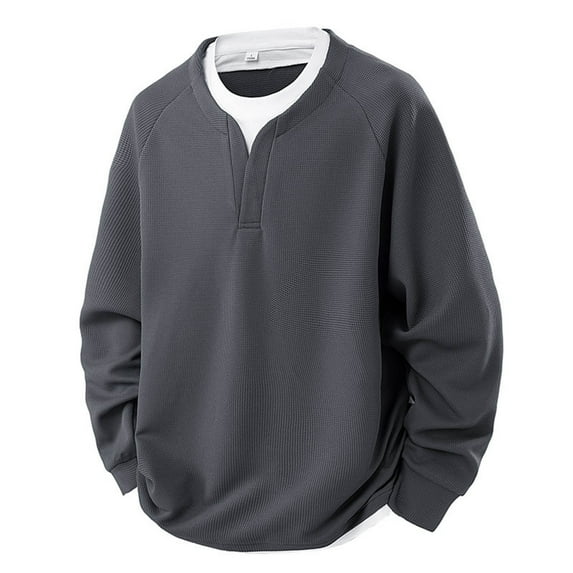 Blczomt Sweatshirts for Men No Hood Waffle Knit Plain Pullover Fall Winter V Neck Gray Casual Mens Fashion,XXL