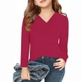 thumbnail image 1 of Blczomt T Shirts for Girls Long Sleeve Cute Plain Tees Pink Casual Basic V Neck Tween Girl Clothing, 1 of 5
