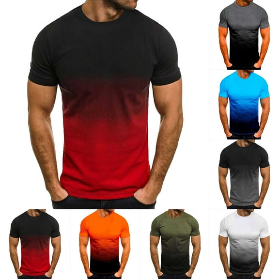 Muscularfit T Shirts for Men Red Short Sleeve Crew Neck Gradient T Shirt L