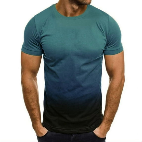 Blczomt T Shirts for Men Short Sleeve Blue Gradient Crew Neck T Shirt 3xl