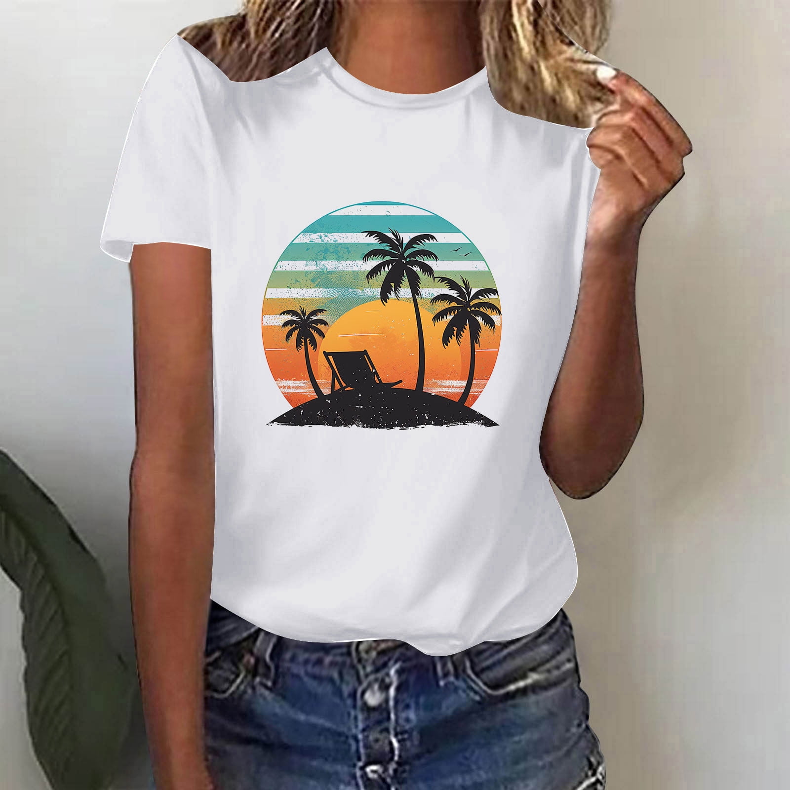 White Cotton Polyester Florida Graphic Round Neck T-Shirt