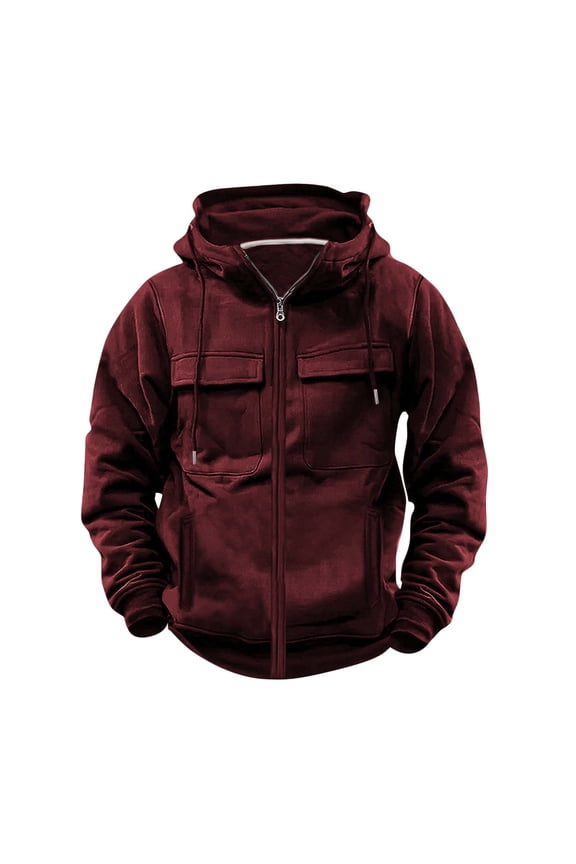 Tactical Sweatshirts Men Full Zip Hood Jacket 2025 Fall Winter Red Long Sleeve Mens Clothes