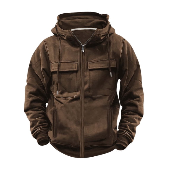 Blczomt Tactical Sweatshirts Men Full Zip Hood Jacket 2025 Long Sleeve Fall Winter Brown Clothes