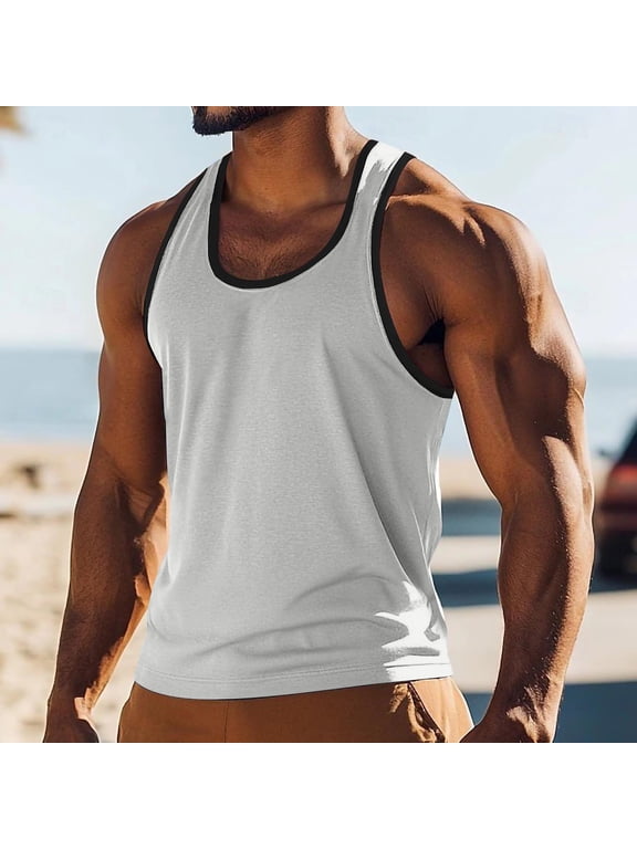 Tank Tops Men Tall Summer Athletic Workout Undershirt Sleeveless Tanks Muscle Gray Mens Shirt