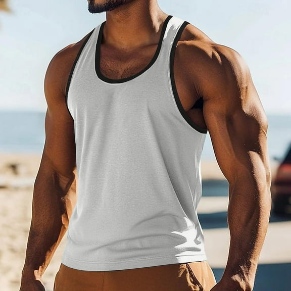 Blczomt Tees for Men Summer Workout Athletic Undershirt Gray Sleeveless Tanks Muscle Fashion