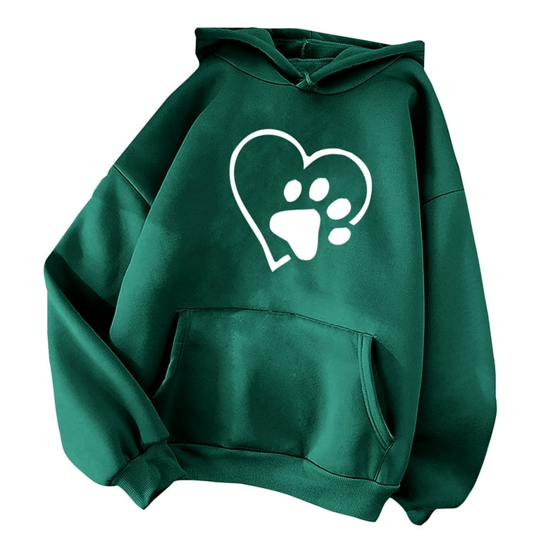 Blczomt Tie Dye Sweatshirts for Women Green Crewneck Dog Paw Print Hoodies Pullover Shirts for Women