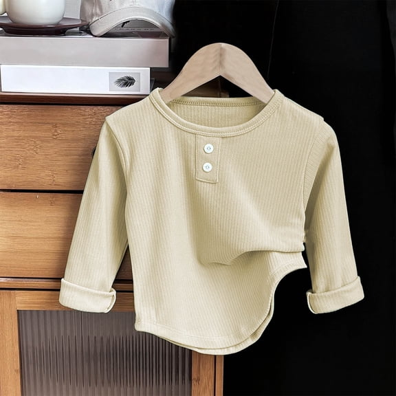 Blczomt Toddler Girl T Shirts Spring Winter Basic Long Sleeve Tees Casual Beige Plain Warm Toddler Girl Clothes