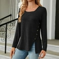 thumbnail image 1 of Blczomt Tops Women Long Sleeve Black Y2K Dressy Casual Shirts Solid Color Crew Neck Slit Womens Blouses L, 1 of 4