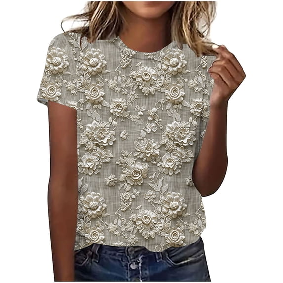 Blczomt Tops for Women Crew Neck Short Sleeve T Shirts Casual Loose Fit ...