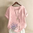 thumbnail image 1 of Blczomt Tops for Women Short Sleeve Cotton Linen Summer Shirt Trendy Casual Button Pink Womens Plus Size Blouses, 1 of 4