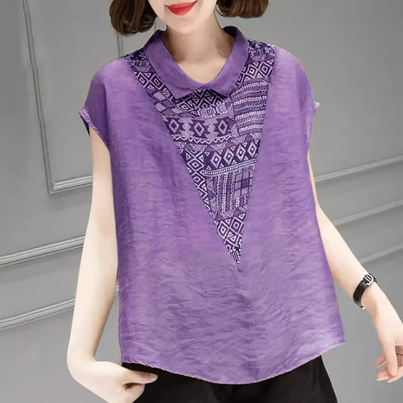 Blczomt Tops for Women Trendy Plain Basic Cotton Linen Tees Casual Spring Purple Cap Sleeve Women's Blouse