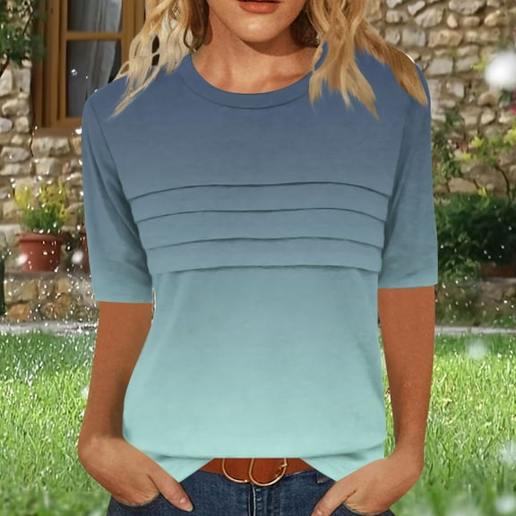 Blczomt Tops for Women Trendy Summer Crew Neck Casual Short Sleeve Graphic Tees Gradient Green Loose Fit Womens Spring Blouses