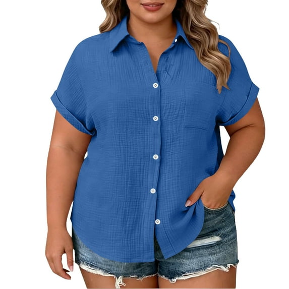 Blczomt Trendy Blouses for Women Plus Size Dressy Blue T Shirt Short Sleeve Cute Women's Blouses,XXXXL