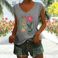 thumbnail image 1 of Blczomt Trendy Tops for Women 2025 Floral Short Sleeve V Neck Graphic Tees Casual Gray Summer Loose Fit Blouses for Women, 1 of 4