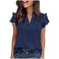 thumbnail image 1 of Blczomt Trendy Women's Summer Tops V Neck Blue Dressy Tees Lightweight Short Sleeve Puff Sleeve,XXL, 1 of 7