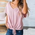 thumbnail image 1 of Blczomt V Neck Tops for Women Trendy Short Sleeve Plain T Shirt Pink Tie Front Loose Fit Casual Womens Blouse, 1 of 8