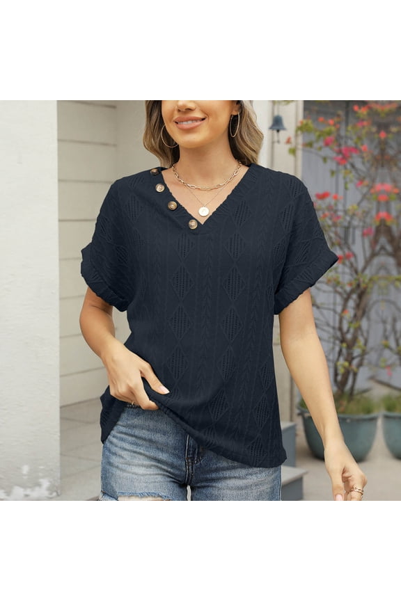 V Neck Women's Tops Black Dressy Short Sleeve Shirt Formal Plain Elegant Ladies Blouses