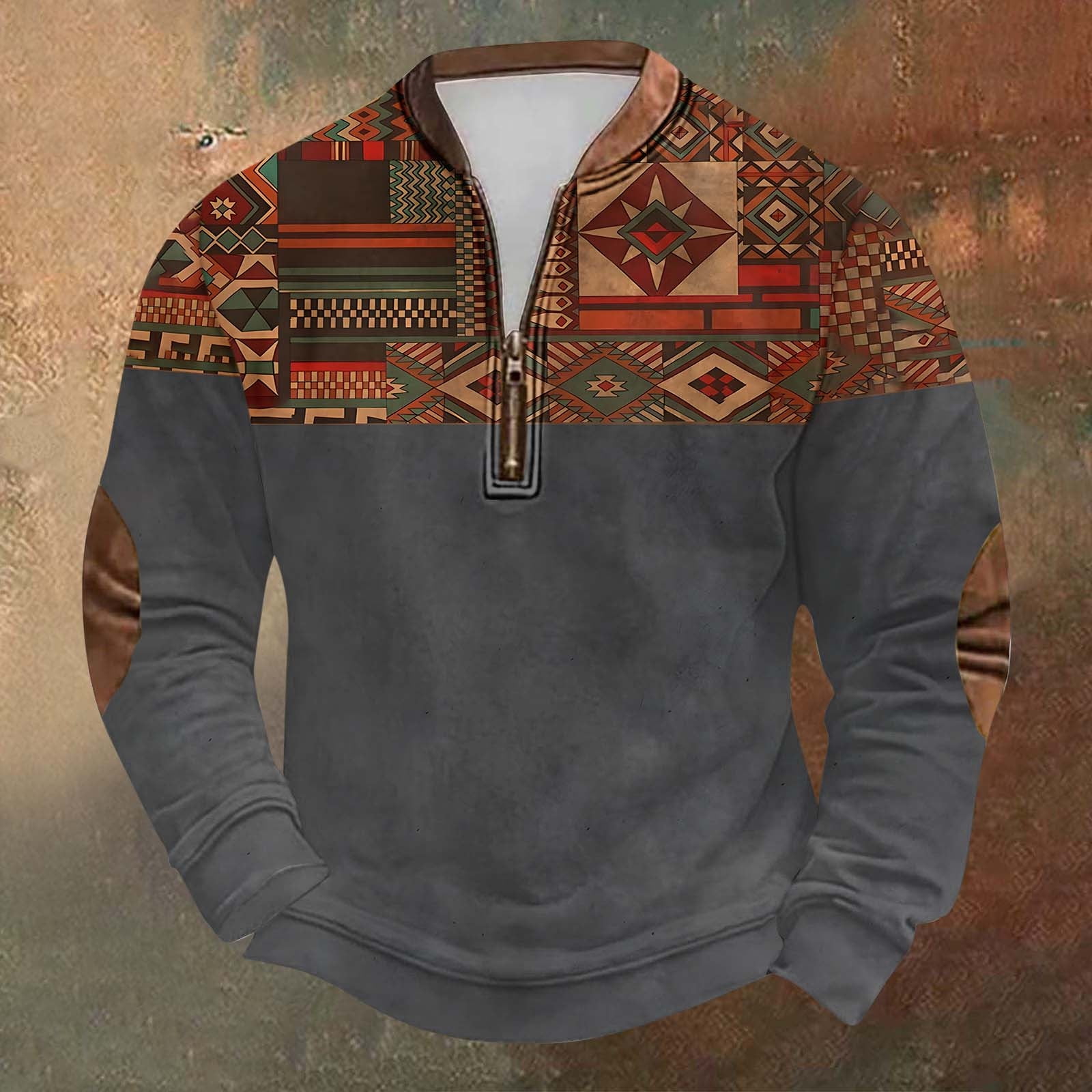 Blczomt Western Golf Polos Long Sleeve Henley Gray Polo Shirts Aztec ...