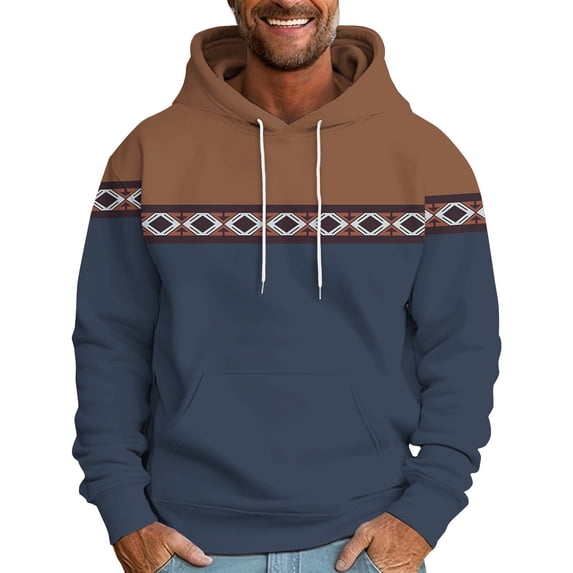 Blczomt Western Mens Sweatshirt Hoodie Pullover Sweatshirt Winter Blue Long Sleeve Aztec Fashion