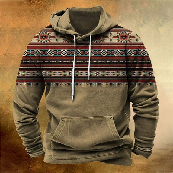 Blczomt Western Sweatshirts for Men Hoodie Pullover Aztec Graphic Yellow Winter Men's Fashion