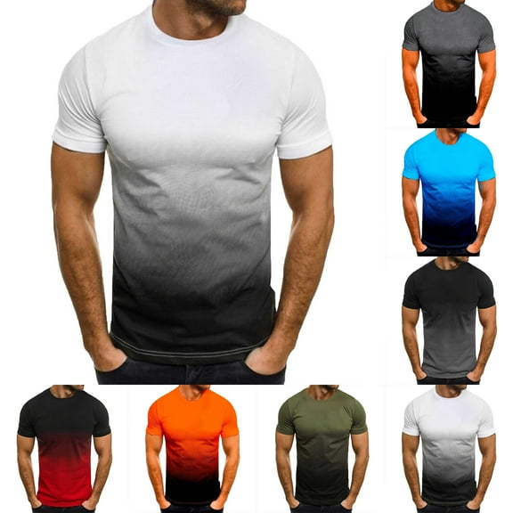 Muscularfit White Mens Shirts Short Sleeve Gradient Crew Neck T Shirt 2xl