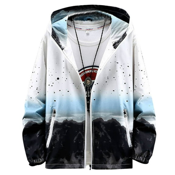 Blczomt Windbreaker Jacket for Men White Zip Up Jacket Lightweight Graphic Hooded Coats for Men XL