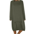 thumbnail image 1 of Blczomt Winter Dresses for Women Green Long Sleeve Casual Plus Size Dress Loose Fit Crew Neck Solid Color Soft Dress, 1 of 5
