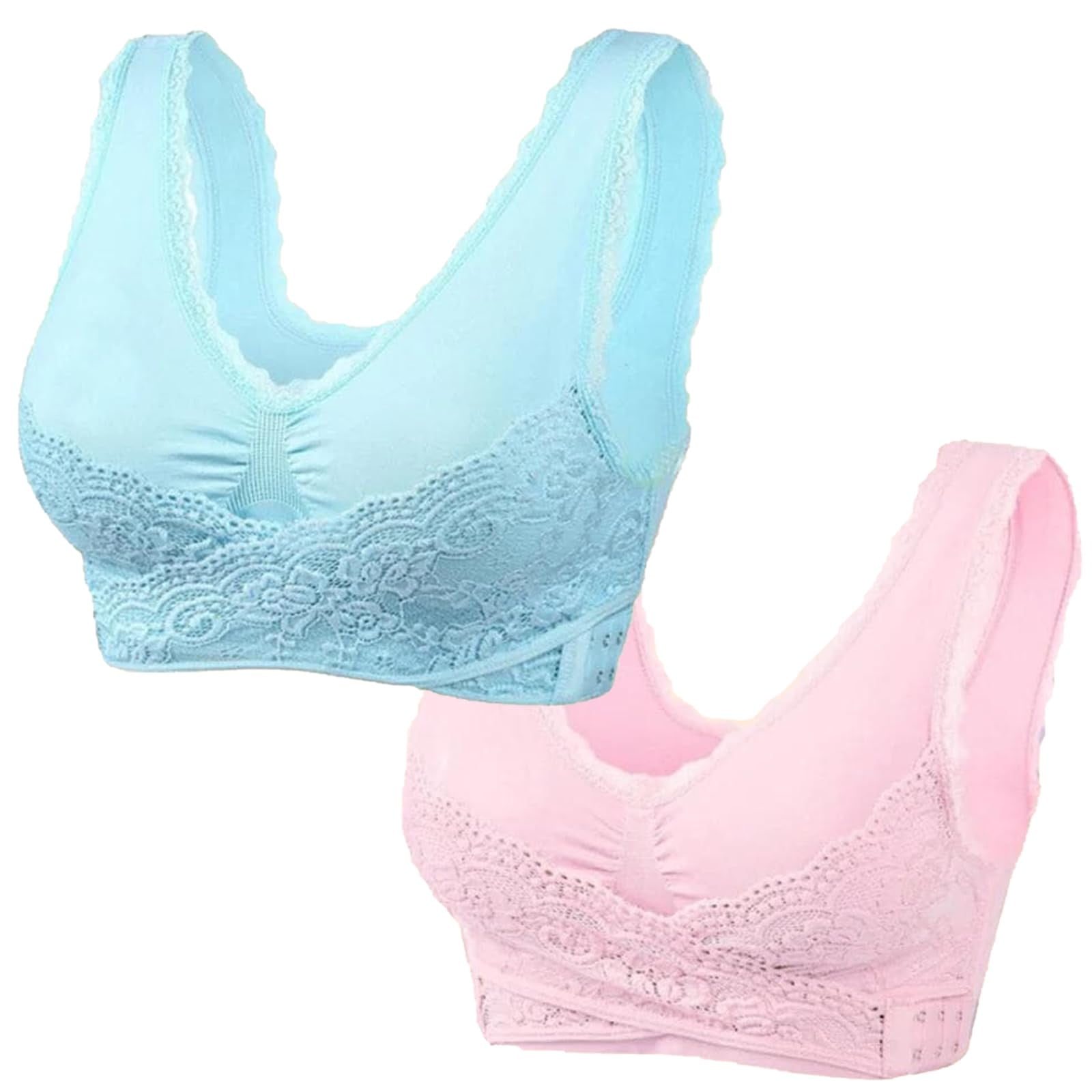 Blczomt Women Bras Plus Size Wirefree Seamless Lace Full Coverage Blue
