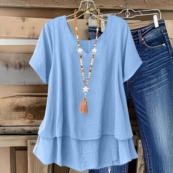 Blczomt Women Shirts Blue Summer Casual Tshirts Dressy Y2K Blouses for Women 2026,XL