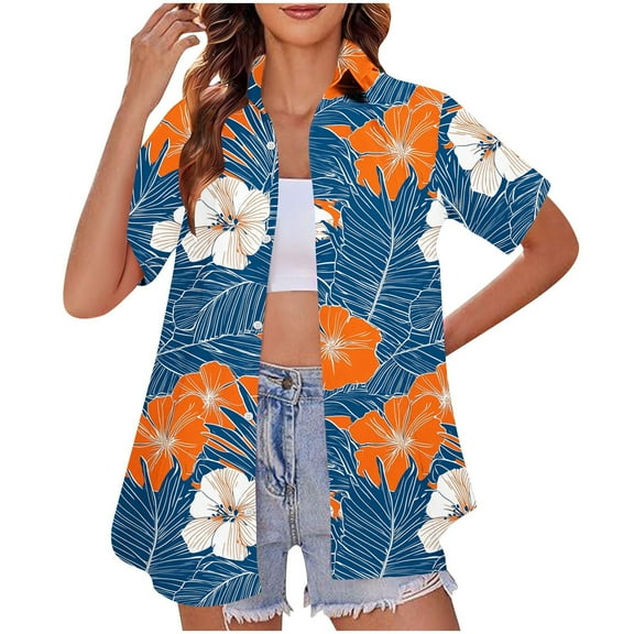 Blczomt Women Tops Button Down Hawaiian Summer Shirts Beach 2025 Casual Womens Blouse