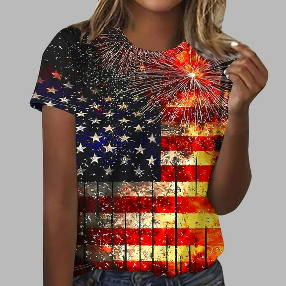 Blczomt Women Tops Casual 4th of July Independence Day Shirt Patriotic American Flag 2025 Red Women's Blouses