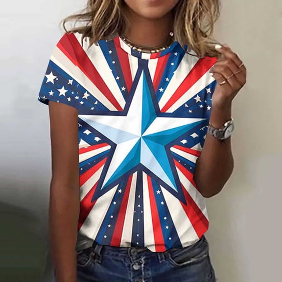 Blczomt Women Tops on Sale under $10 Patriotic 4th of July Short Sleeve T Shirt Independence Day Round Neck Summer Women Blouses