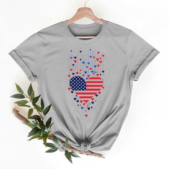 Blczomt Women Tops on Sale under $10 Summer Crew Neck Independence Day T Shirts Patriotic Gray Short Sleeve T Shirts for Women