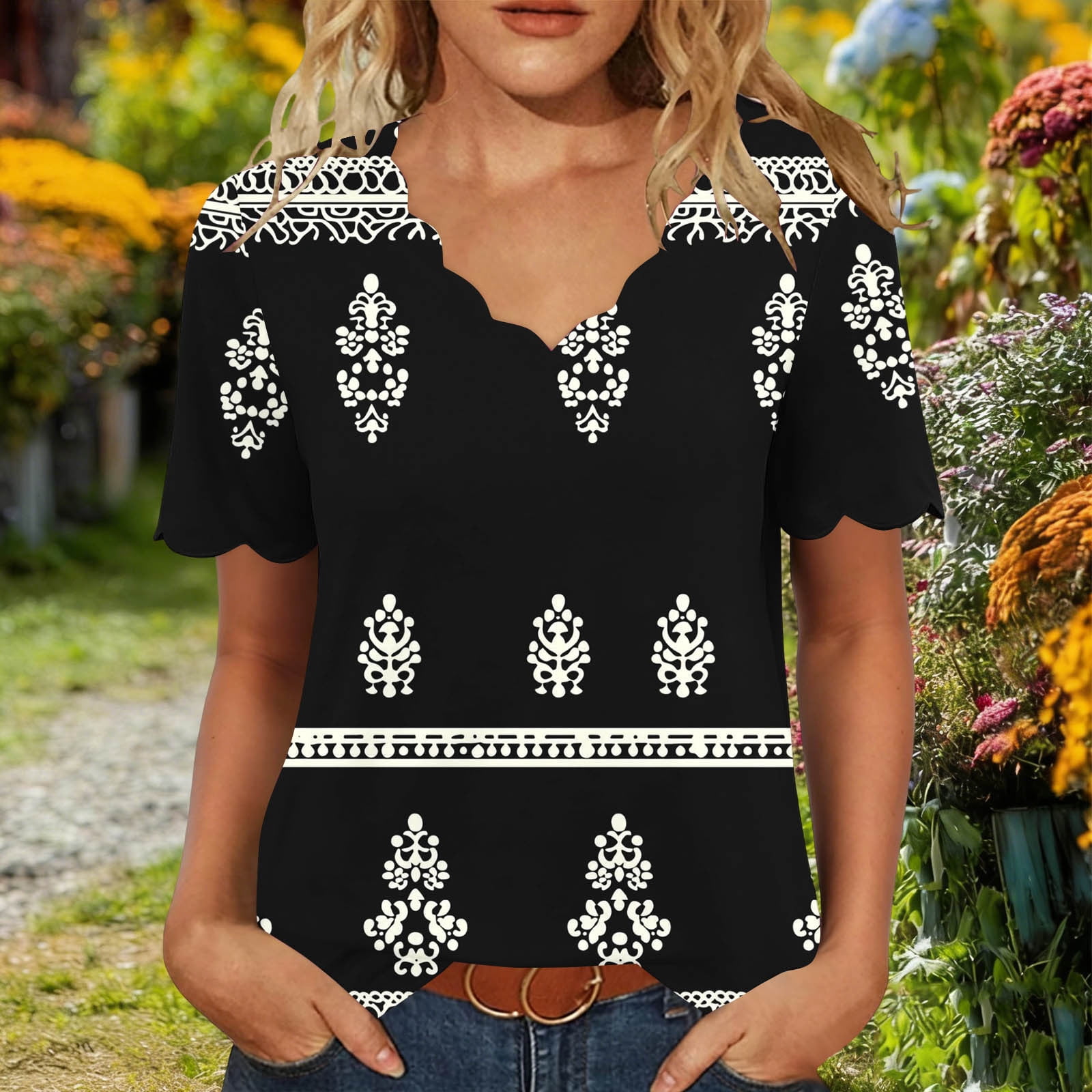 Blczomt Women's Blouse Dressy Black Trendy Tshirts Casual Lightweight — free download