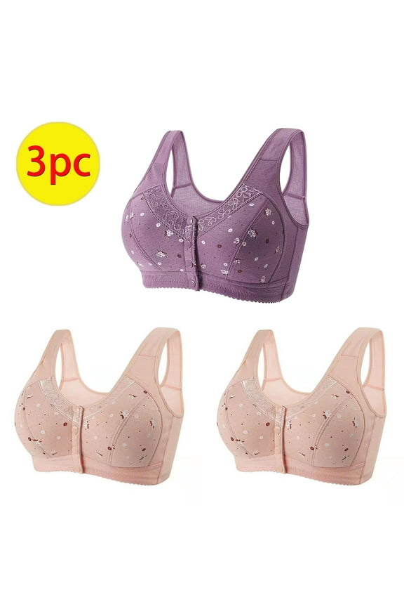 Women's Bras on No Wire Front Closure Purple Push Up Full Coverage Comfy Bra,3PC