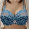thumbnail image 1 of Blczomt Womens Bras Sexy Embroidered Blue Lace Underwire Bra, 1 of 9