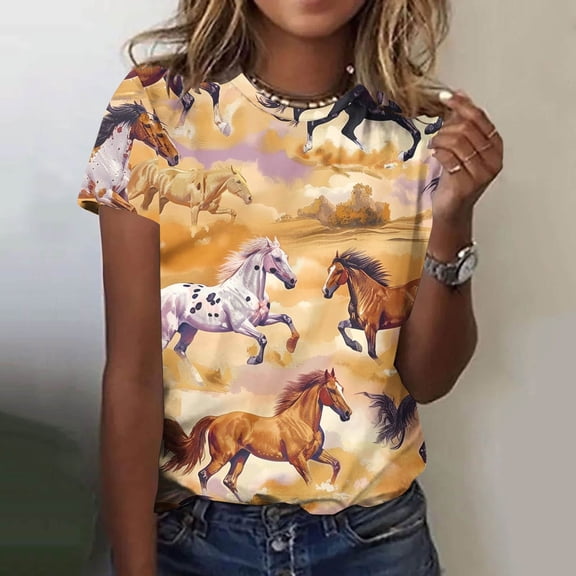 Blczomt Womens Casual Tops Short Sleeve Spring Summer Tees Graphic Animal Print Loose Womens Plus Size Blouses