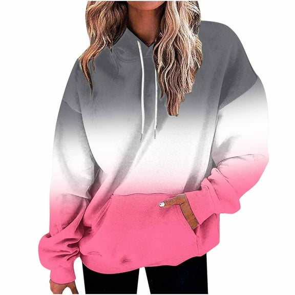 Blczomt Womens Plus Size Tops Trendy Long Sleeve Red Gradient Valentine's Day Crew Neck Hoodie Blouses for Women Long Sleeve