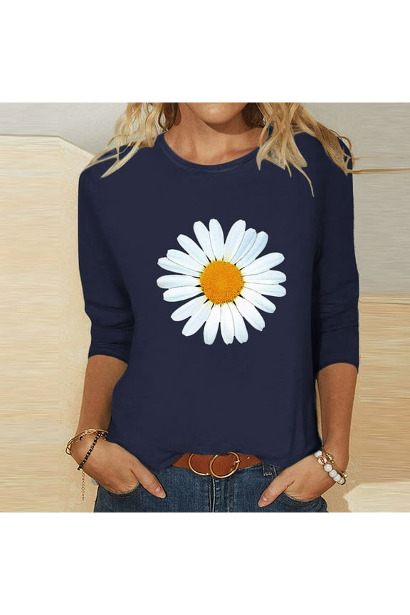 Blczomt Womens Plus Size Tops Green 3/4 Sleeve Crew Neck Floral Blouse Womens T Shirts