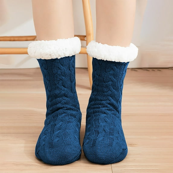 Blczomt Womens Socks Boot Slipper Crew Sock Warm Non Slip Blue Soft Womens Socks