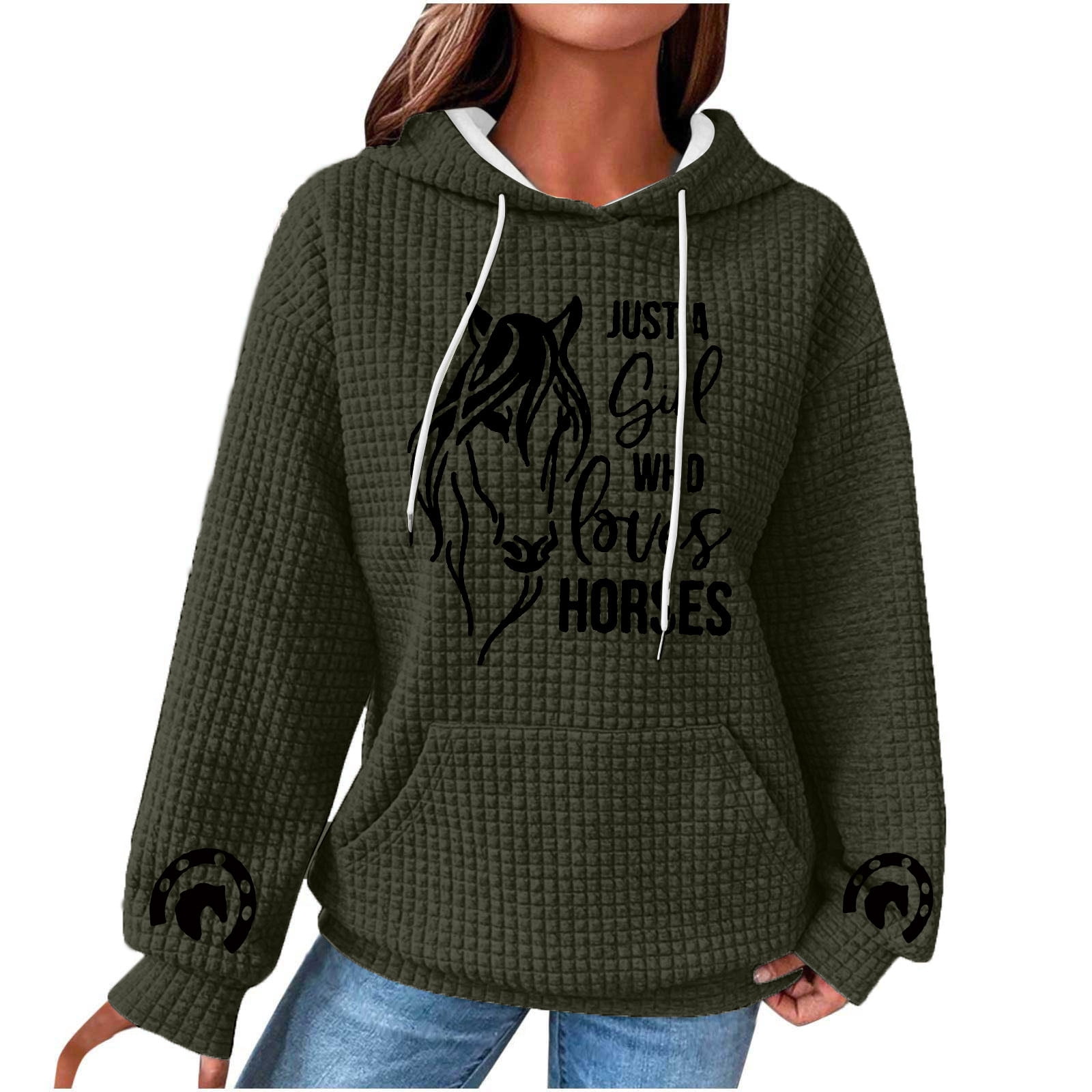 Horse print crew neck sweatshirt hotsell